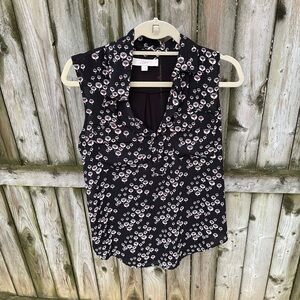 FREE w/purchase LOFT sleeveless blouse tank shell collar fan floral pockets M